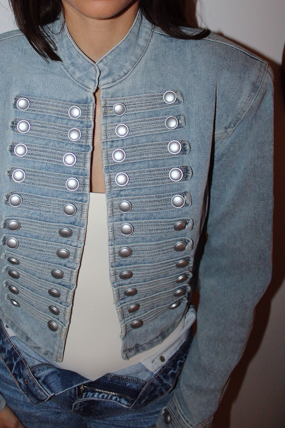 Veste Napoléon en Jean à épaulettes