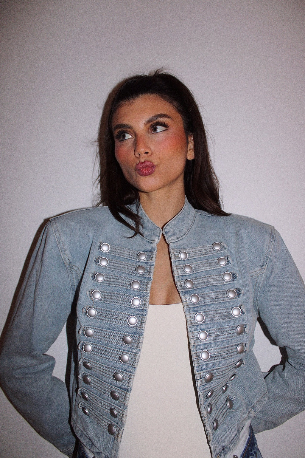 Veste Napoléon en Jean à épaulettes