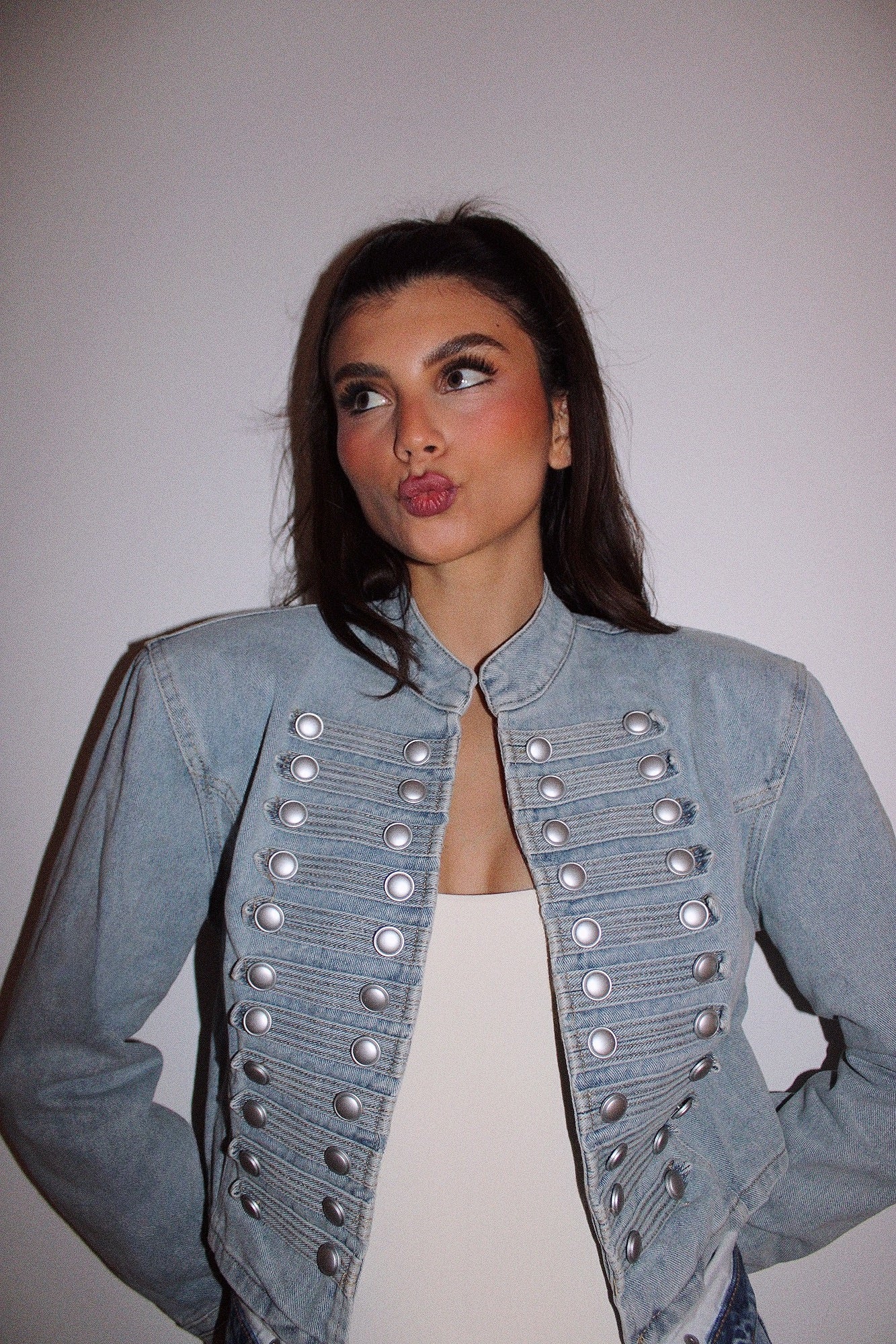 Veste Napoléon en Jean à épaulettes