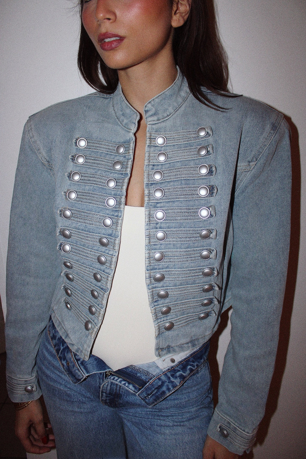 Veste Napoléon en Jean à épaulettes