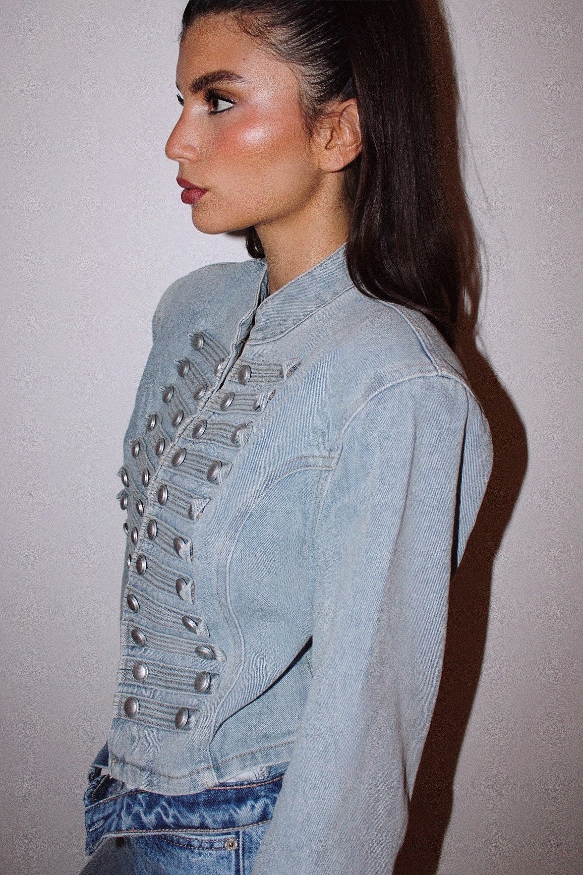 Veste Napoléon en Jean à épaulettes