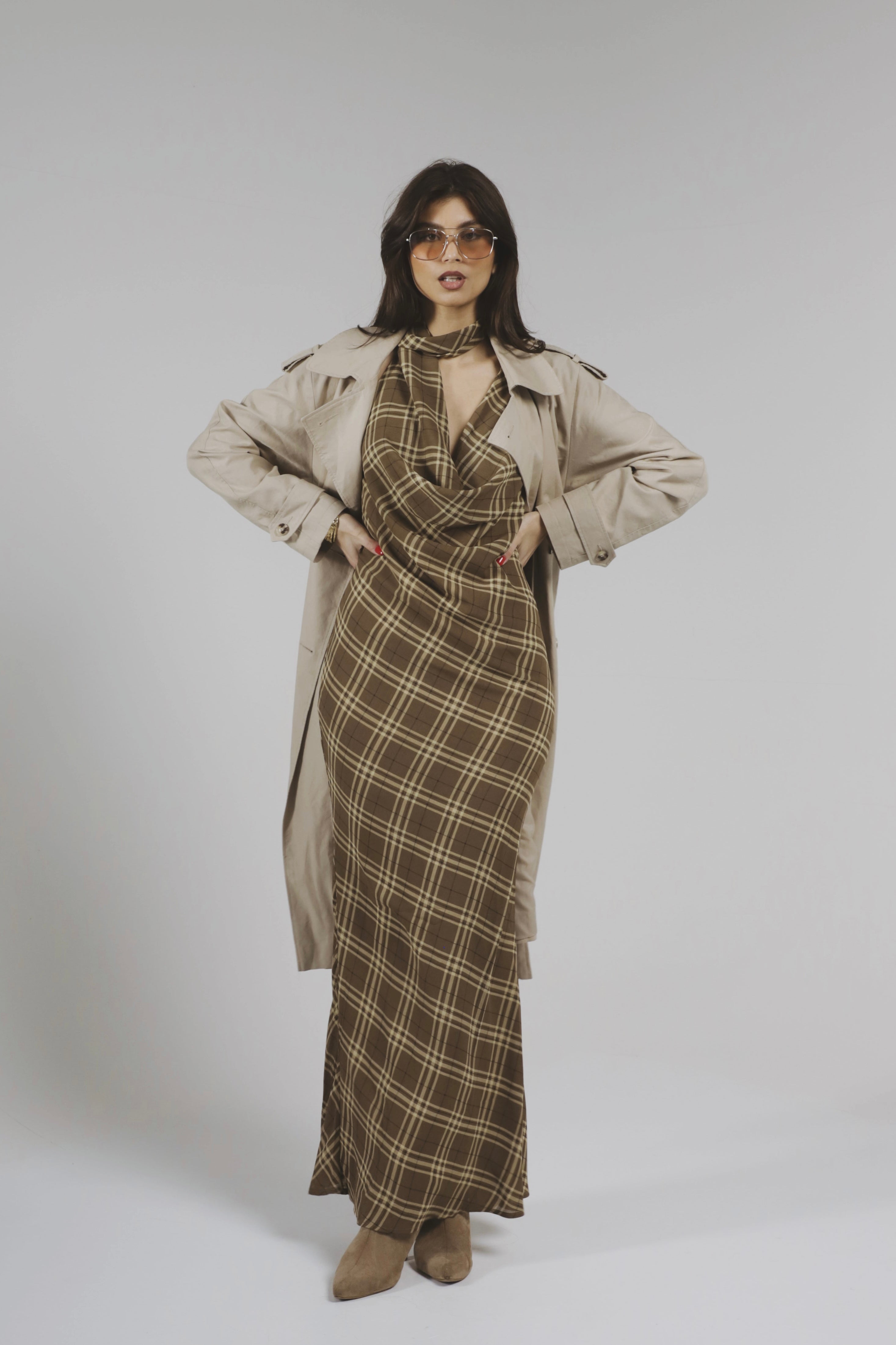 Robe Maxi à Dos Nu en Tartan