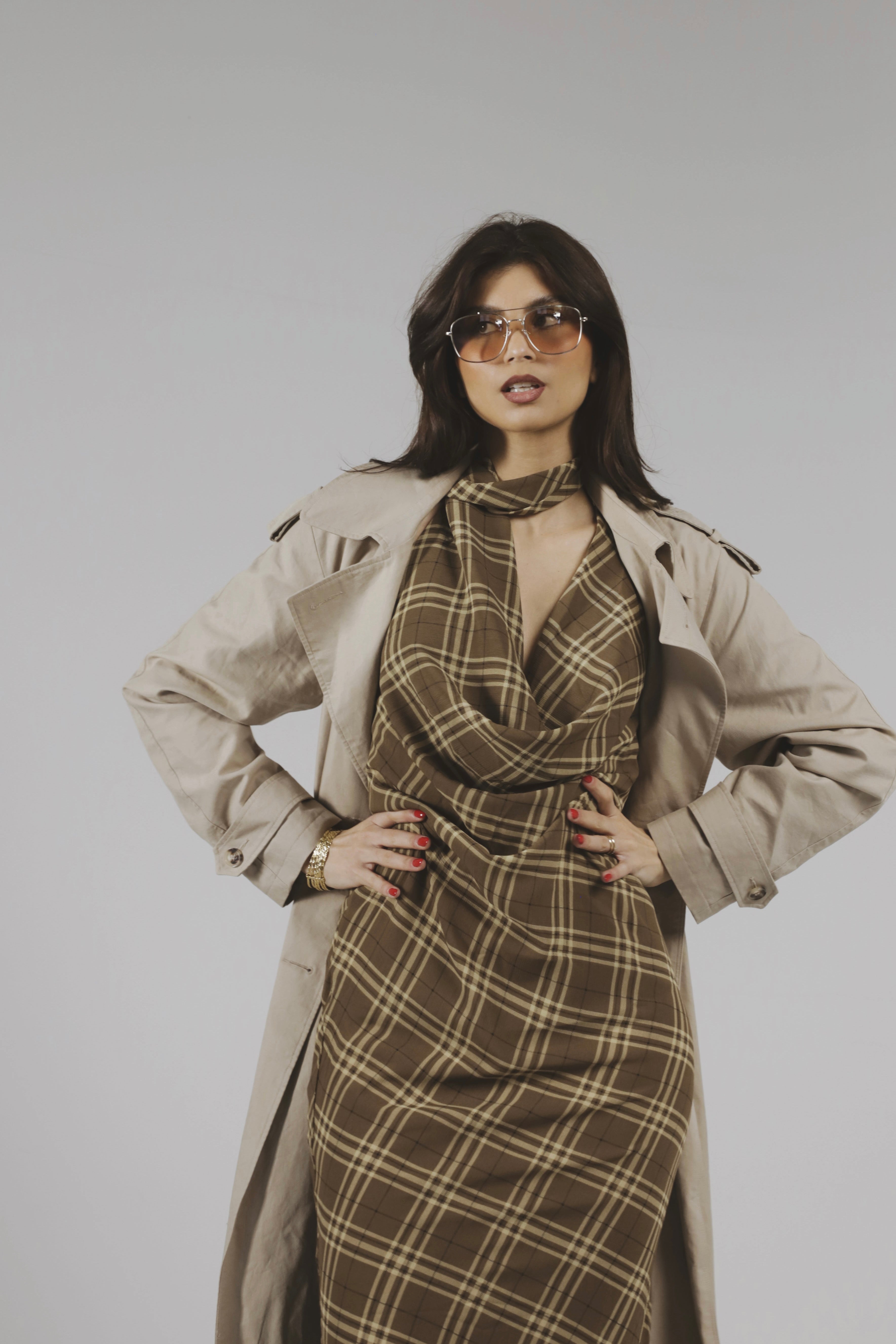 Robe Maxi à Dos Nu en Tartan